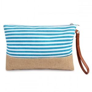 Large Aqua Striped Makeup Pouch